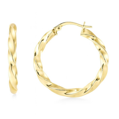 Boucles d'oreilles Créoles Torsadées 3.2mm x 22mm Or Jaune 375
