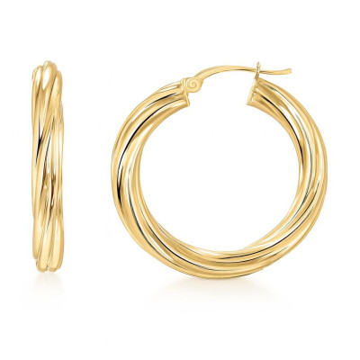 Boucles d'oreilles Créoles Torsadées 3.8mm x 28mm Or Jaune 375