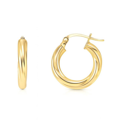 Boucles d'oreilles Créoles Torsadées 3mm x 15mm Or Jaune 375
