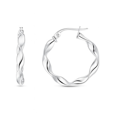 Boucles d'oreilles Créoles Torsadées 3mm x 20mm Or Blanc 375