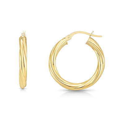 Boucles d'oreilles Créoles Torsadées 3mm x 20mm Or Jaune 375