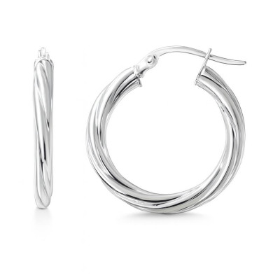 Boucles d'oreilles Créoles Torsadées 3mm x 21mm Or Blanc 375