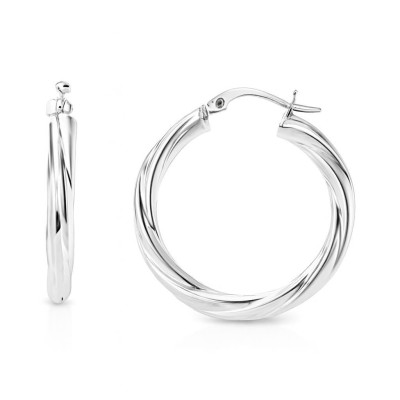 Boucles d'oreilles Créoles Torsadées 3mm x 25mm Or Blanc 375