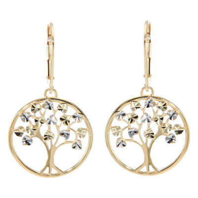 Boucles d'oreilles dormeuses Arbre de vie 2 ors 375 