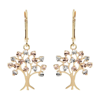Boucles d'oreilles dormeuses Arbre de vie 3 ors 375