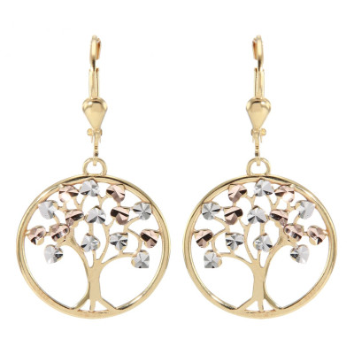 Boucles d'oreilles dormeuses Arbre de vie 3 ors 375 