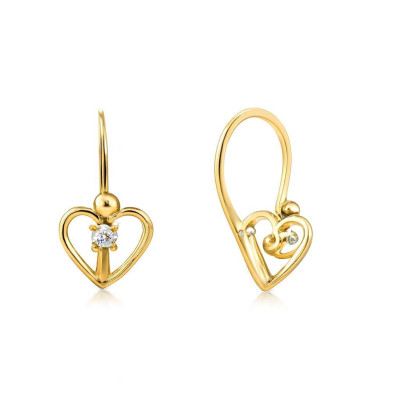 Boucles d'oreilles Dormeuses Motif Coeur et Oxyde en Or 375 