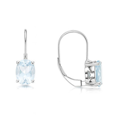 Boucles d'oreilles dormeuses Or Blanc 375 Aigues Marines ovales 8x6mm