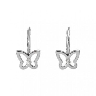 Boucles d'oreilles Dormeuses Or Blanc 375 Motif Papillon et Oxyde de zirconium