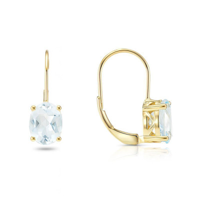 Boucles d'oreilles dormeuses Or Jaune 375 Aigues Marines ovales 8x6mm