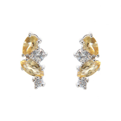 Boucles d'oreilles Double Duo en Argent 925 Rhodié Citrine et Oxydes