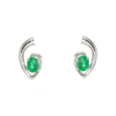 Boucles d'oreilles Emeraude 4x3mm Or Blanc 