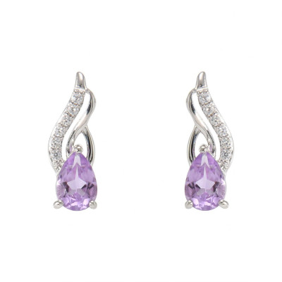 Boucles d'oreilles en Argent 925 Rhodié Améthyste Poire 6x4mm et Oxydes