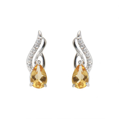 Boucles d'oreilles en Argent 925 Rhodié Citrine Poire 6x4mm et Oxydes