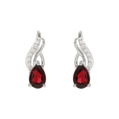 Boucles d'oreilles en Argent 925 Rhodié Grenat Poire 6x4mm et Oxydes