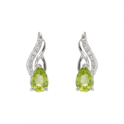 Boucles d'oreilles en Argent 925 Rhodié Péridot Poire 6x4mm et Oxydes