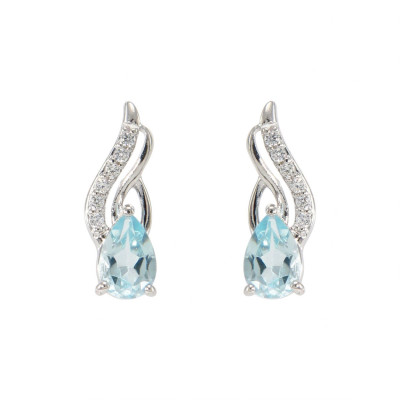 Boucles d'oreilles en Argent 925 Rhodié Topaze bleue traitée Poire 6x4mm et Oxydes