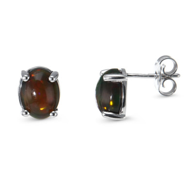 Boucles d'oreilles en Or Blanc 750 et Opales Noires 9x7mm