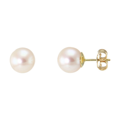 Boucles d'oreilles en Or jaune 750 et perles de culture 8mm AAA