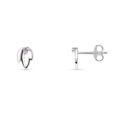 Boucles d'oreilles feuilles Argent  Améthyste 1.5mm 