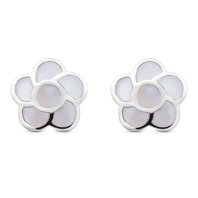 Boucles d'oreilles Fleur Argent et Nacre blanche