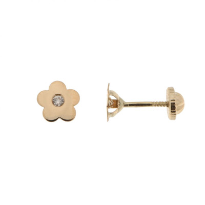 Boucles d'oreilles fleur et Oxyde en Or Jaune 375
