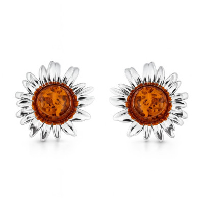Boucles d'oreilles Fleurs Ambre et Argent 925