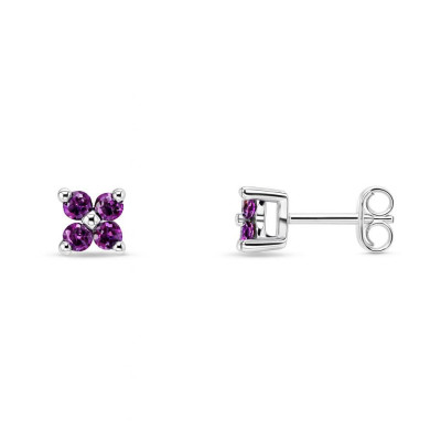 Boucles d'oreilles fleurs Argent et Améthyste