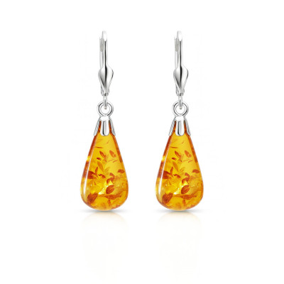 Boucles d'oreilles Gouttes Argent et Ambre