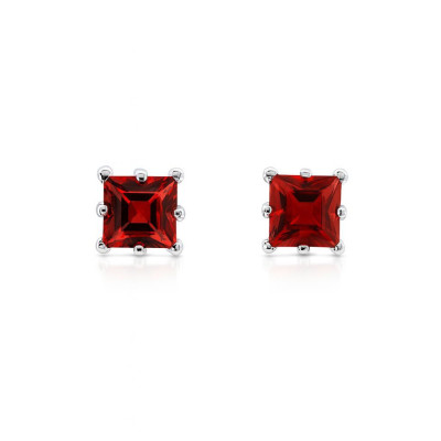 Boucles d'oreilles grenat carrés 4mm en Argent 925