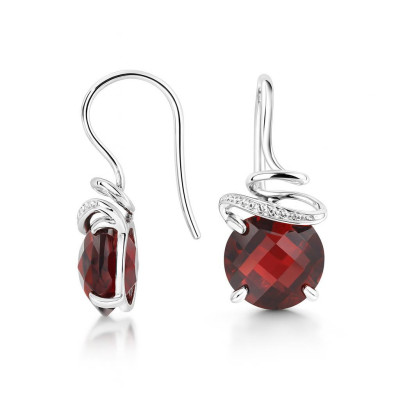 Boucles d'oreilles Grenat et Diamant en Or Blanc 750