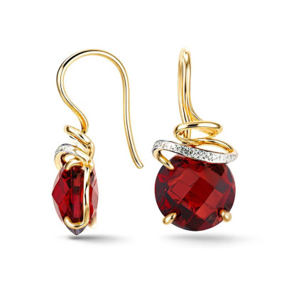 Boucles d'oreilles Grenat et Diamant Or Jaune 750