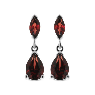 Boucles d'oreilles Grenat Poire et Marquise en Or Blanc 375
