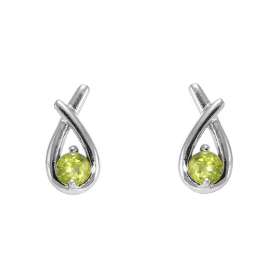 Boucles d'oreilles Motif Croisé Argent 925 Rhodié Péridot Rond 4mm