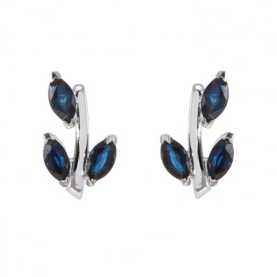 Boucles d'oreilles motif fleur Or Blanc Saphir 4x2mm