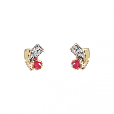 Boucles d'oreilles Motif Or 2tons  Rubis 2.5mm