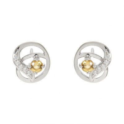Boucles d'oreilles Motifs entrelacés en Argent 925 Rhodié Citrine Rond et Oxydes