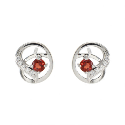 Boucles d'oreilles Motifs entrelacés en Argent 925 Rhodié Grenat Rond et Oxydes