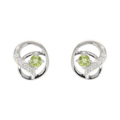 Boucles d'oreilles Motifs entrelacés en Argent 925 Rhodié Péridot Rond et Oxydes