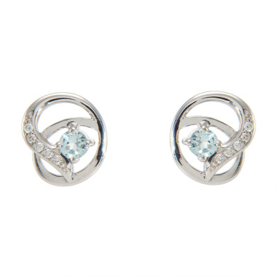 Boucles d'oreilles Motifs entrelacés en Argent 925 Rhodié Topaze bleue traitée Rond et Oxydes