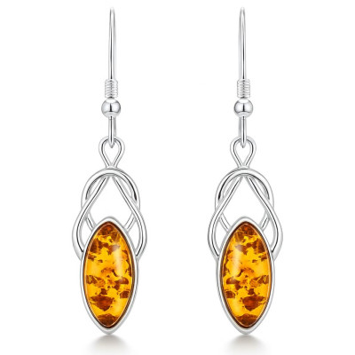 Boucles d'oreilles Noeud d'amour Celtique Ambre et Argent 925