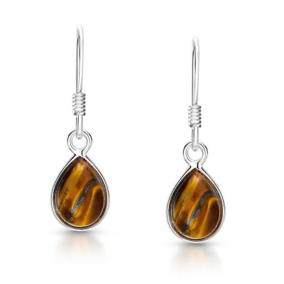 Boucles d'oreilles oeil de tigre cabochon poire 10x7mm