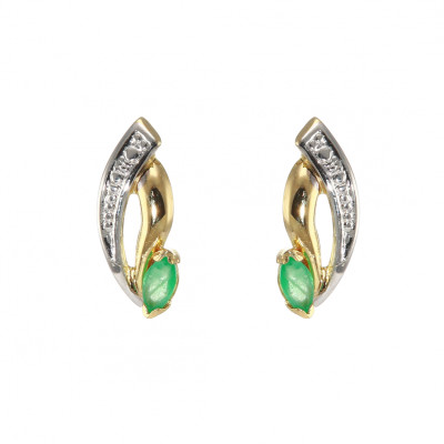 Boucles d'oreilles Or 2tons  Emeraude 4x2mm