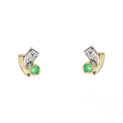 Boucles d'oreilles Or  2tons Emeraude rondes 2.5mm