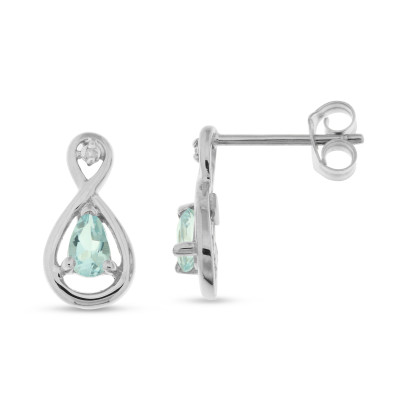 Boucles d'oreilles Or Blanc 375 Aigue Marine Poire et Diamant