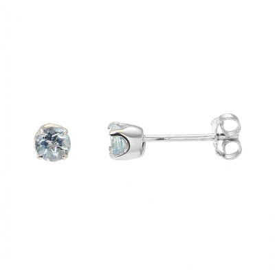 Boucles d'oreilles Or blanc 375 Aigue Marine Ronde 4mm