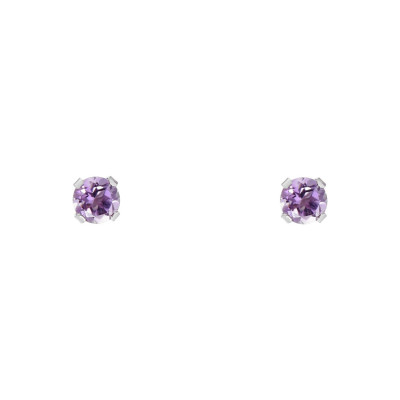 Boucles d'oreilles Or Blanc 375 Améthyste 4mm