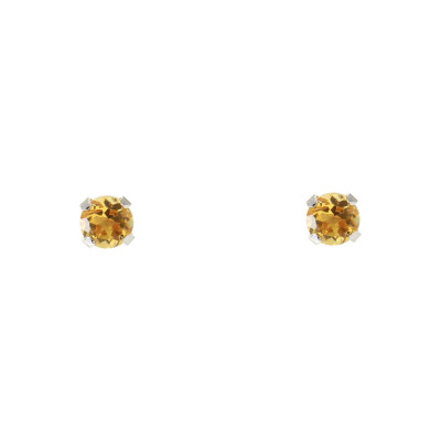 Boucles d'oreilles Or Blanc 375 Citrine 4mm