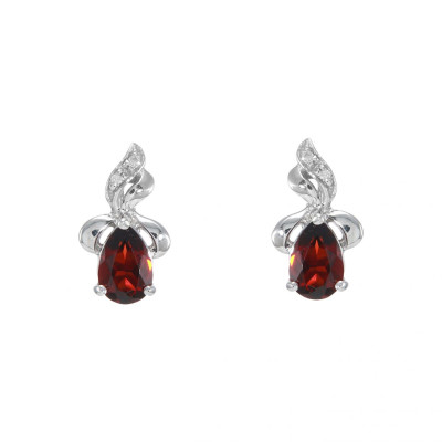 Boucles d'oreilles Or Blanc 375 Grenat Poire 6x4mm et Diamant