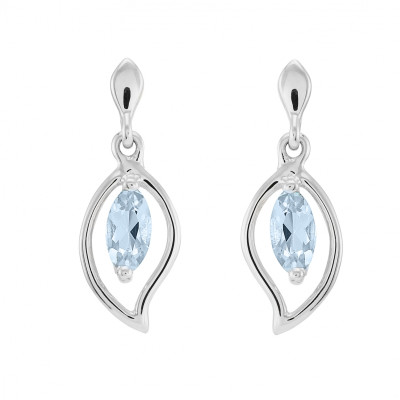 Boucles d'oreilles Or blanc 375 Topaze bleue traitée navette 6x3mm